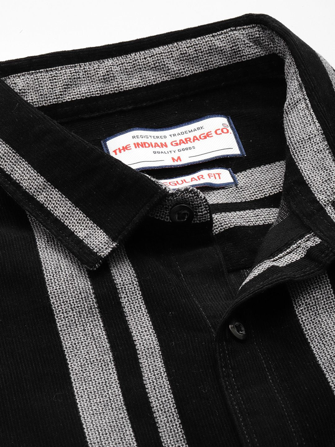 Men's Black Regular Fit Striped Casual Overshirt