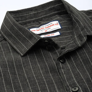 Men's Charcoal Slim Fit Striped Casual Shirt
