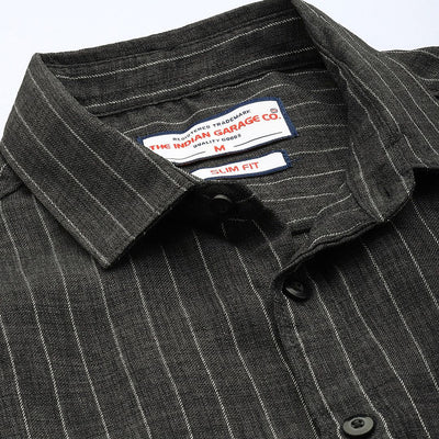 Men's Charcoal Slim Fit Striped Casual Shirt