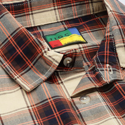 Men's Beige Oversized Checked Street Wear Shirt