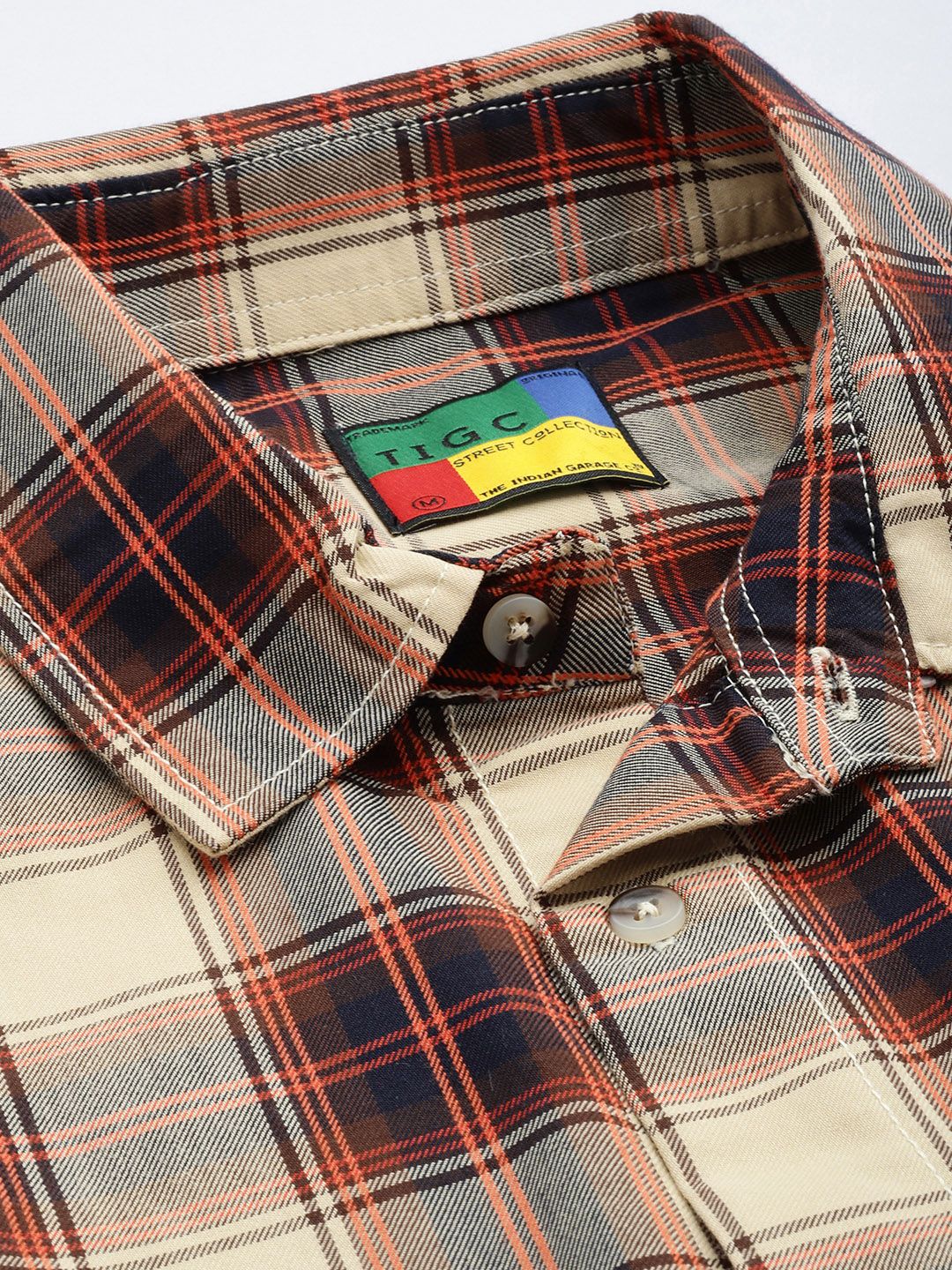 Men's Beige Oversized Checked Street Wear Shirt