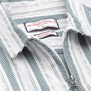 Men's Green Relaxed Fit Striped Resort Wear Shirt