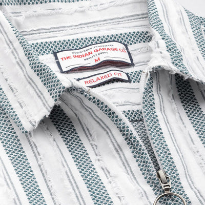 Men's Green Relaxed Fit Striped Resort Wear Shirt