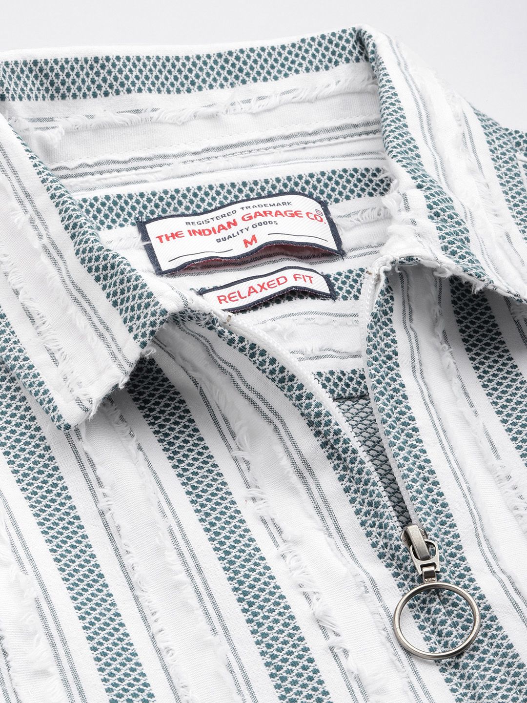 Men's Green Relaxed Fit Striped Resort Wear Shirt