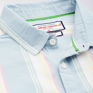 Men's Blue Slim Fit Striped Casual Shirt
