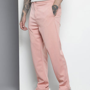Men's Pink Relaxed Fit Solid Chinos