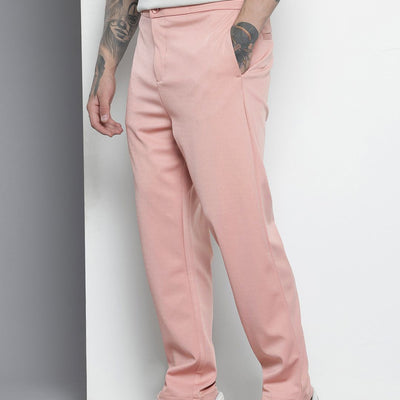 Men's Pink Relaxed Fit Solid Chinos