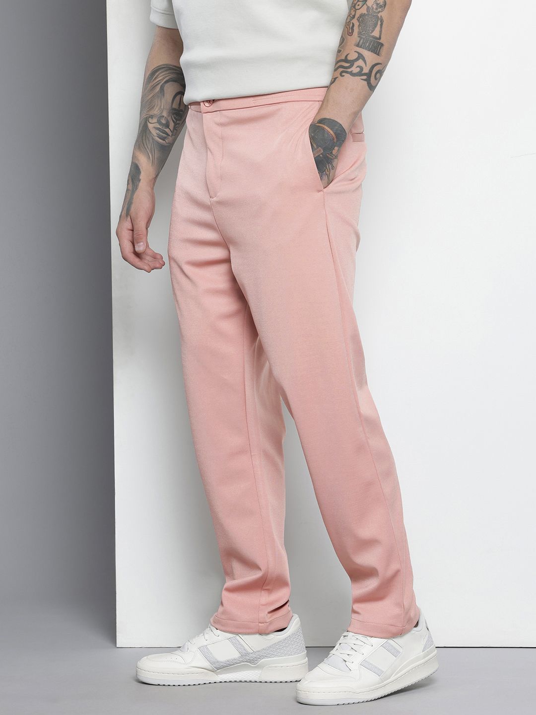 Men's Pink Relaxed Fit Solid Chinos