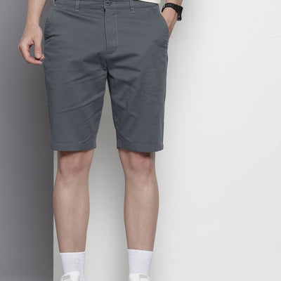 Men's Silver Regular Fit Solid Chino Shorts