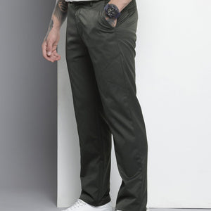 Men's Grey Regular Fit Solid Trousers