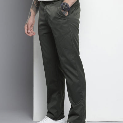 Men's Grey Regular Fit Solid Trousers