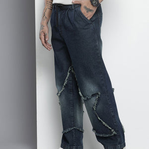 Men's Blue Relaxed Fit Solid Denim Joggers
