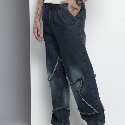 Men's Blue Relaxed Fit Solid Denim Joggers