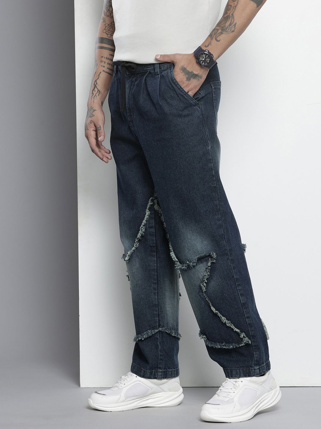 Men's Blue Relaxed Fit Solid Denim Joggers