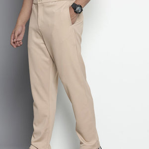 Men's Beige Relaxed Fit Solid Chinos