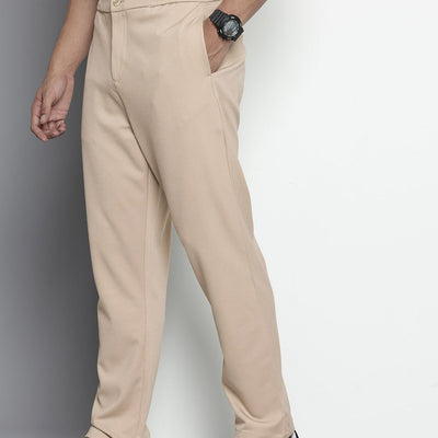 Men's Beige Relaxed Fit Solid Chinos