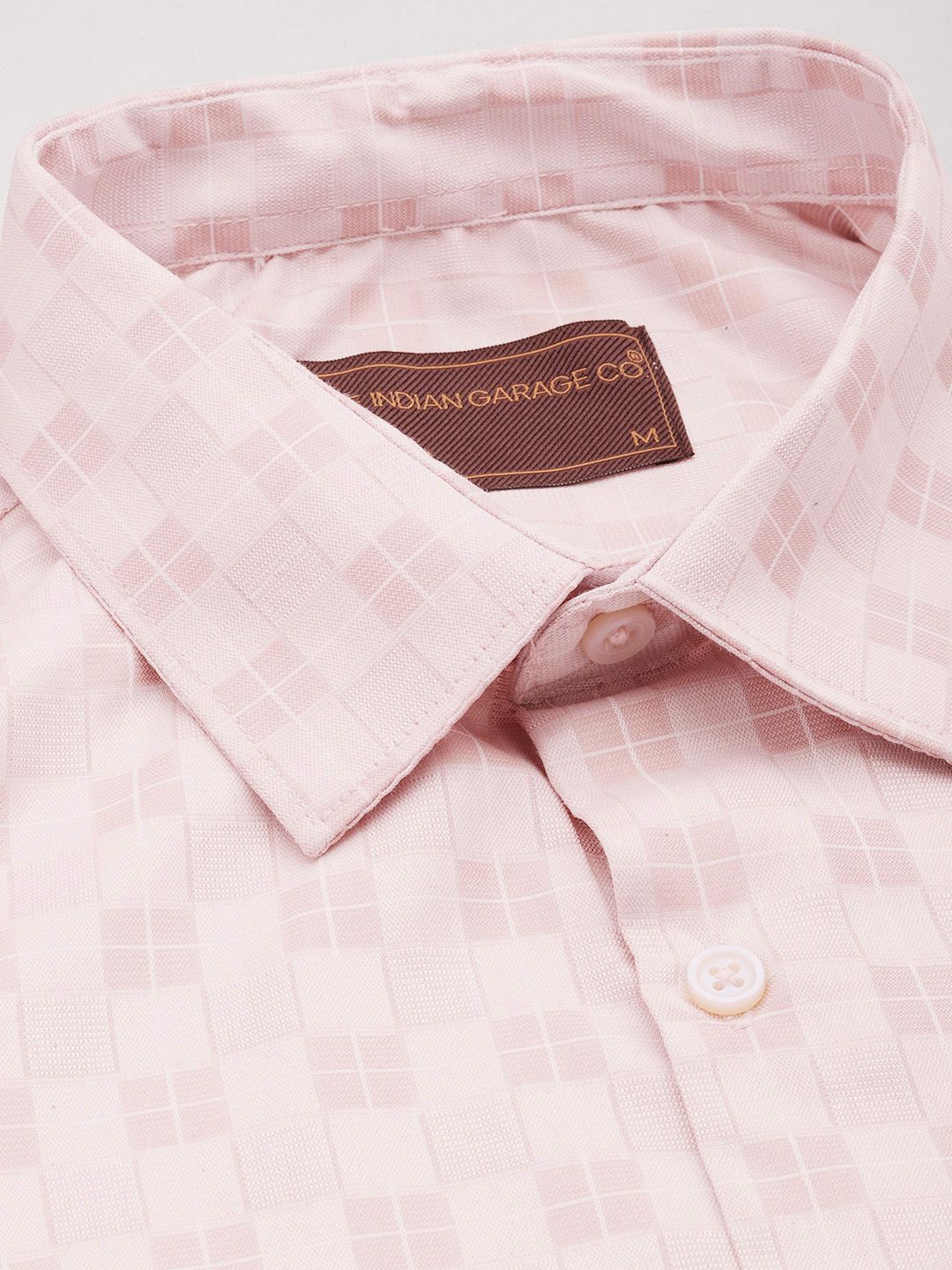 Men's Peach Slim Fit Checked Formal Shirt