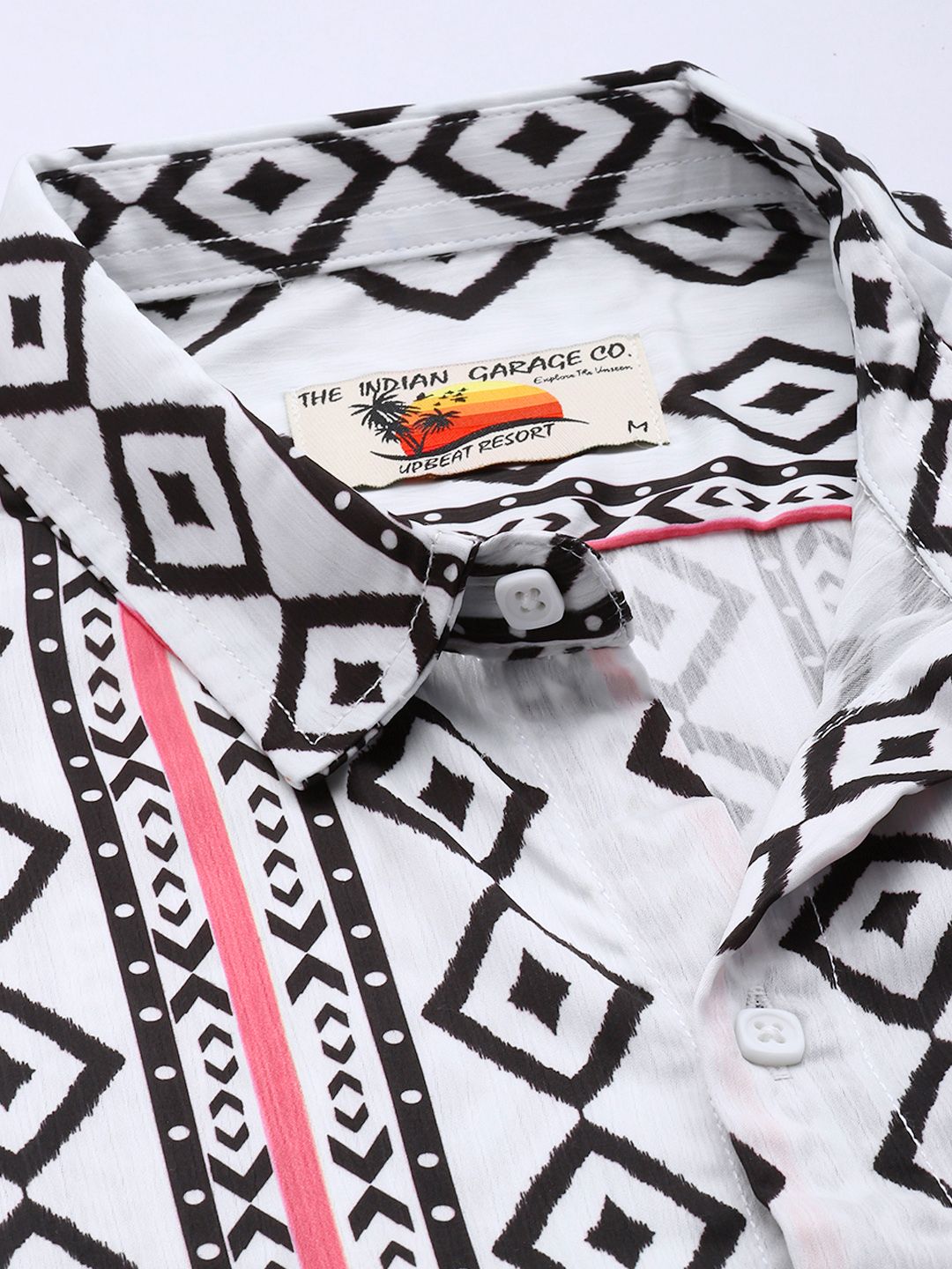 Men's White Relaxed Fit Geometric Print Resort Wear Shirt