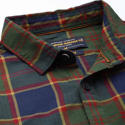 Men's Green Slim Fit Checked Casual Shirt
