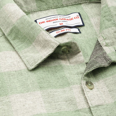 Men's Green Slim Fit Checked Casual Shirt