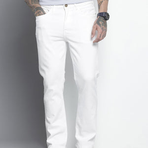 Men's White Bootcut Solid Stretchable Jeans