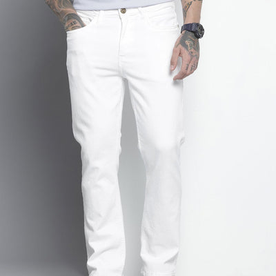 Men's White Bootcut Solid Stretchable Jeans