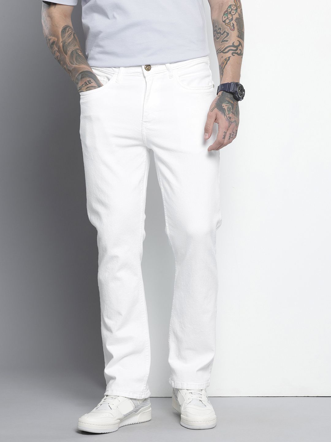 Men's White Bootcut Solid Stretchable Jeans