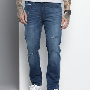 Men's Blue Slim Straight Fit Solid Jeans