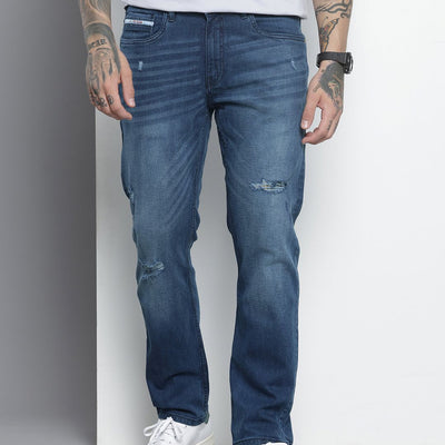Men's Blue Slim Straight Fit Solid Jeans