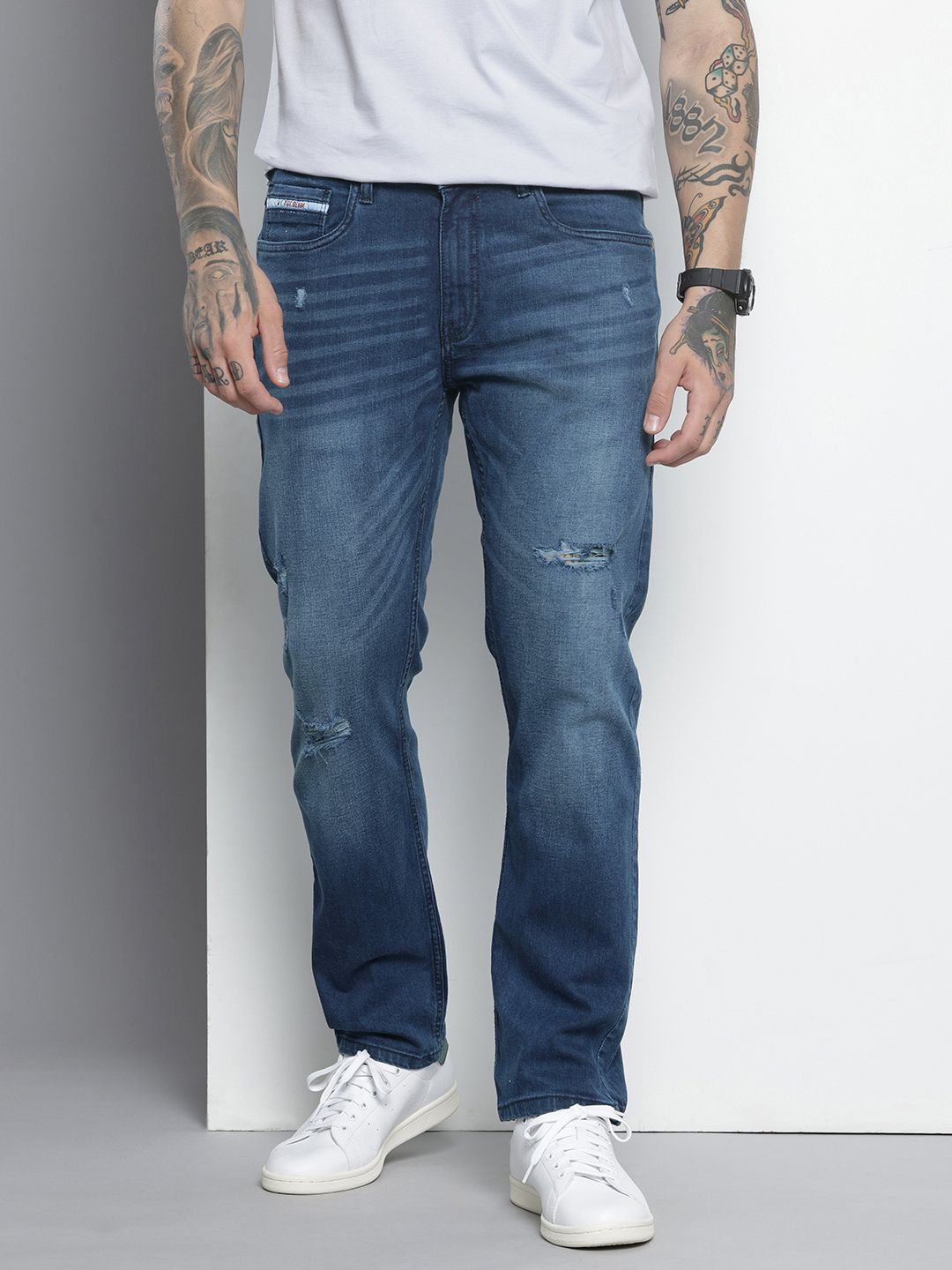 Men's Blue Slim Straight Fit Solid Jeans