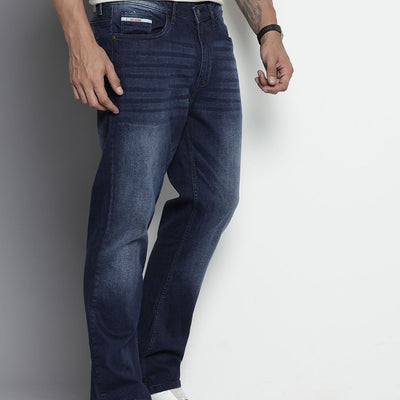 Men's Blue Bootcut Solid Stretchable Jeans