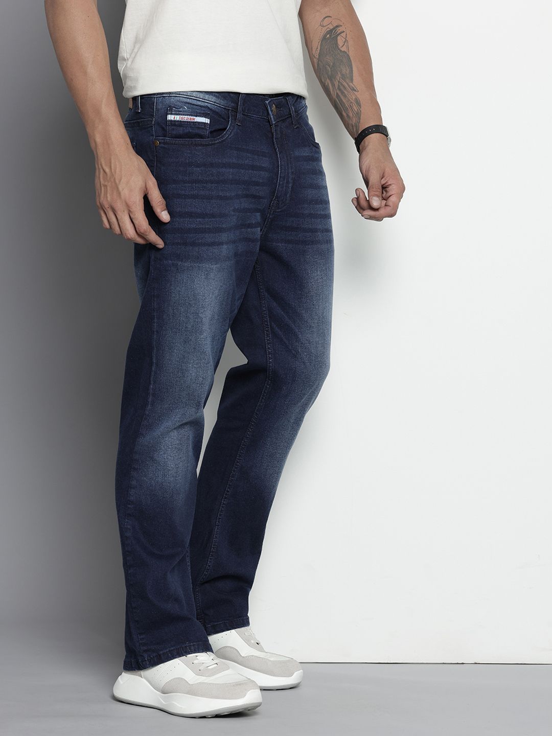 Men's Blue Bootcut Solid Stretchable Jeans