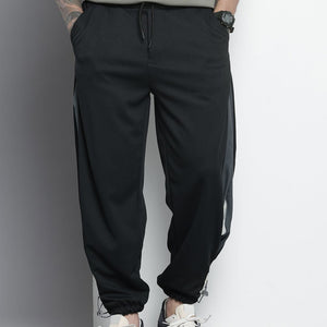 Men's Black Relaxed Fit Textured Baggy Joggers
