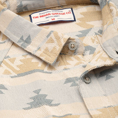 Men's Beige Relaxed Fit Textured Resort Wear Shirt