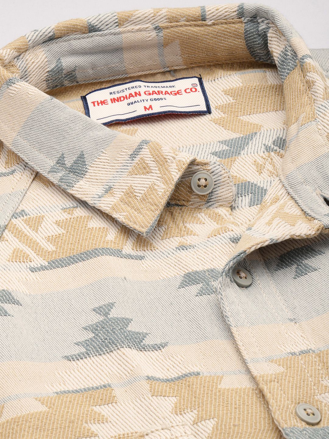 Men's Beige Relaxed Fit Textured Resort Wear Shirt