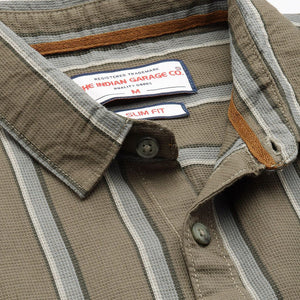 Men's Green Slim Fit Striped Casual Shirt