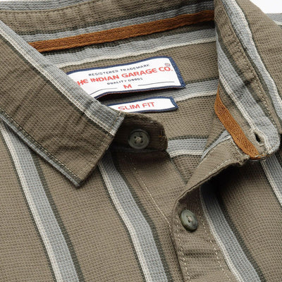 Men's Green Slim Fit Striped Casual Shirt