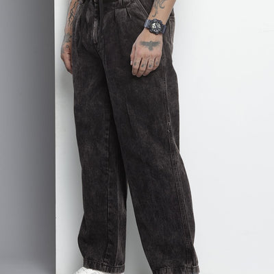 Men's Black Relaxed Fit Solid Denim Joggers