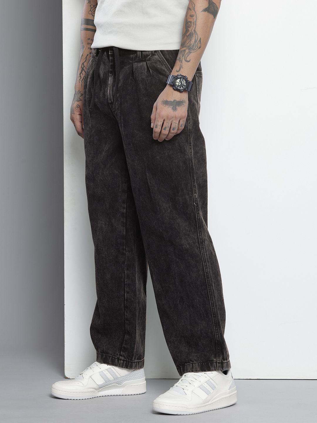 Men's Black Relaxed Fit Solid Denim Joggers