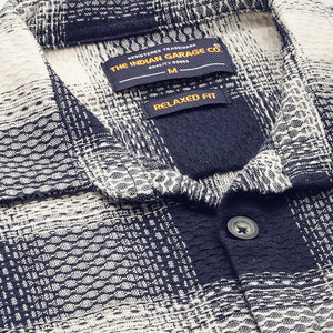 Men's Navy Blue Relaxed Fit Textured Casual Shirt