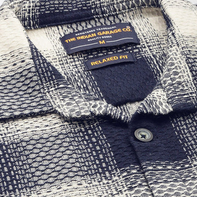 Men's Navy Blue Relaxed Fit Textured Casual Shirt