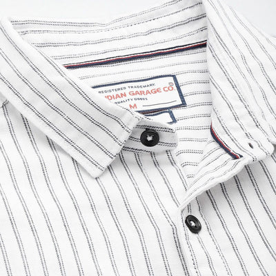 Men's White Slim Fit Striped Casual Shirt