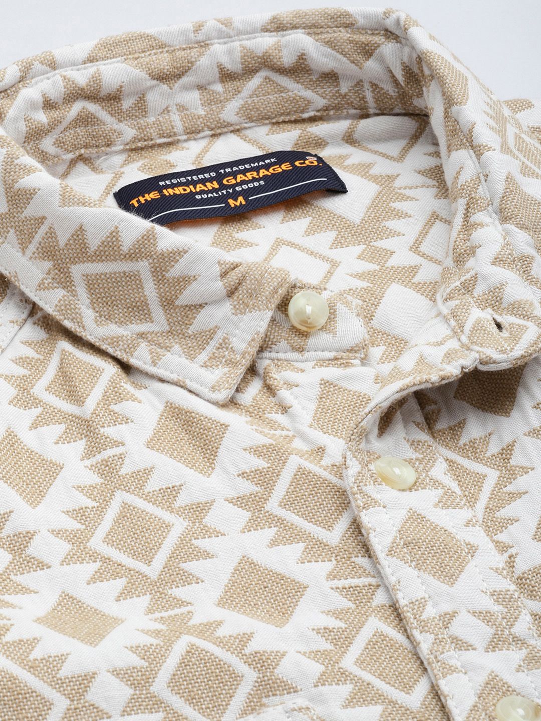 Men's Beige Relaxed Fit Geometric Print Casual Shirt