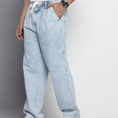 Men's Blue Relaxed Fit Solid Denim Joggers