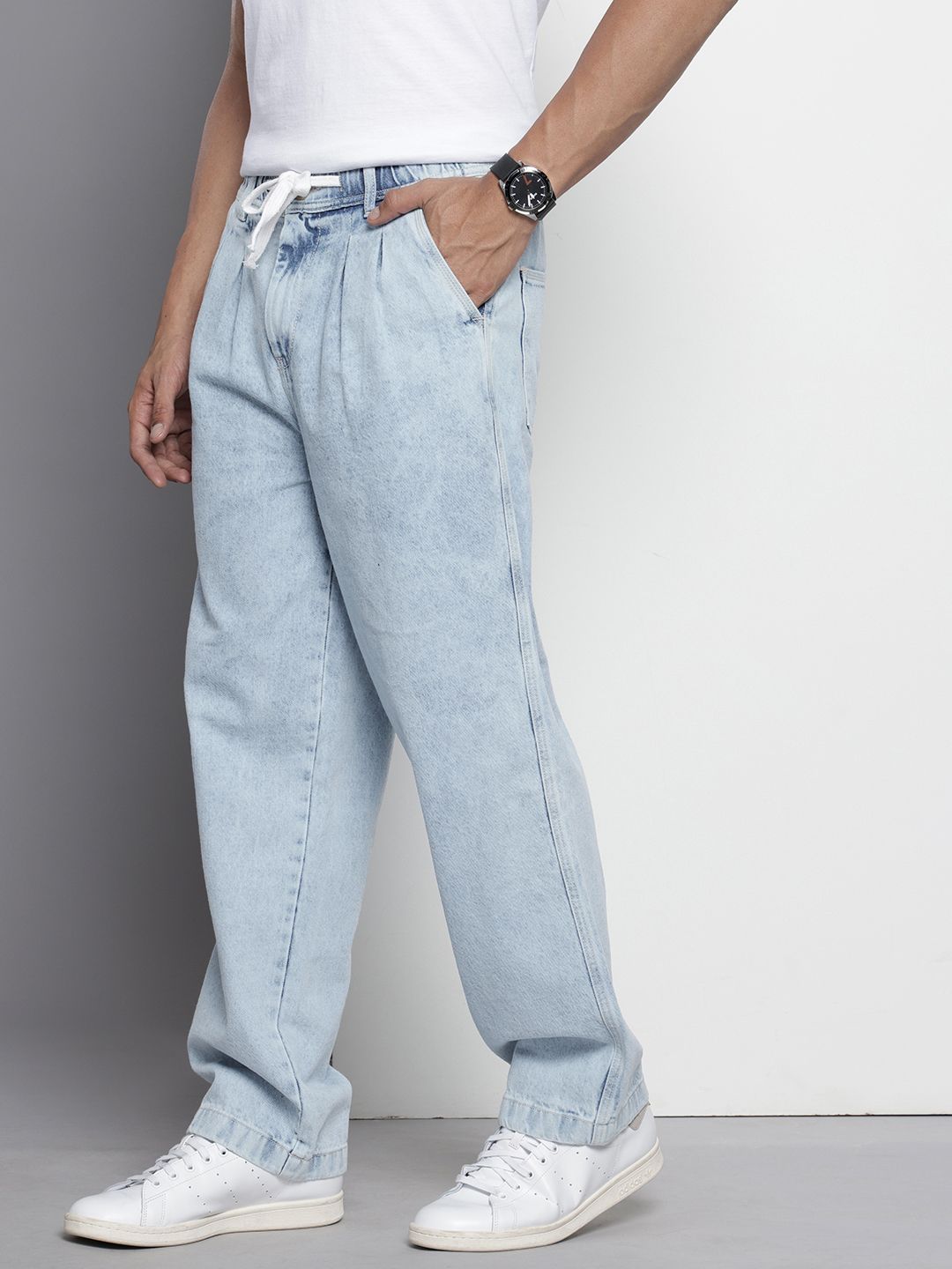 Men's Blue Relaxed Fit Solid Denim Joggers