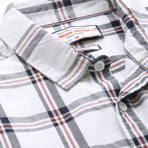Men's White Slim Fit Checked Casual Shirt
