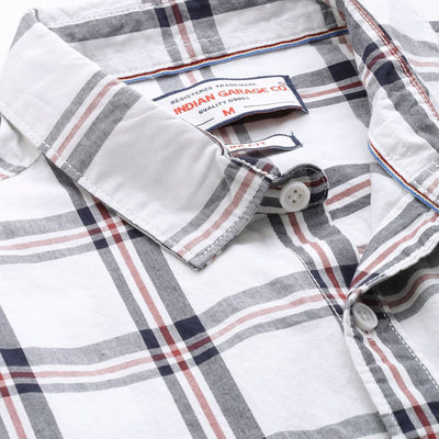 Men's White Slim Fit Checked Casual Shirt