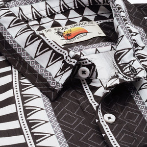 Men's Black Relaxed Fit Aztec Printed Resort Wear Shirt
