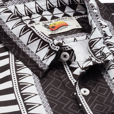 Men's Black Relaxed Fit Aztec Printed Resort Wear Shirt