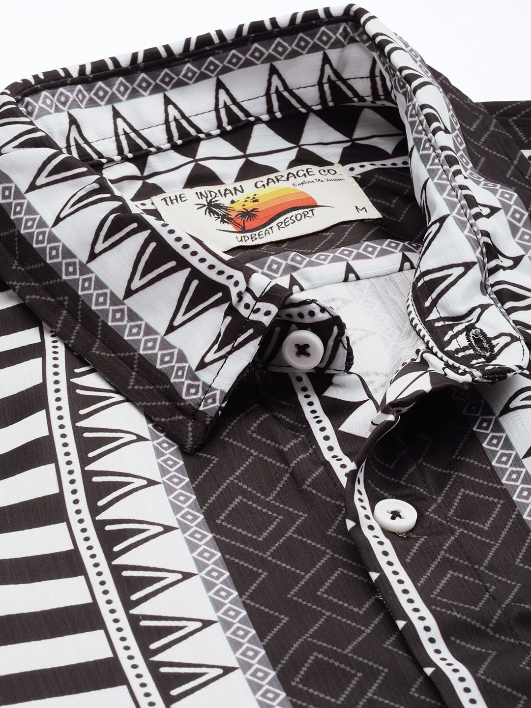 Men's Black Relaxed Fit Aztec Printed Resort Wear Shirt